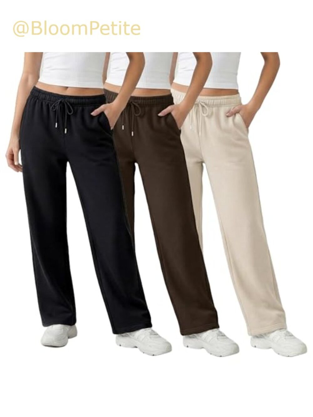 Straight Leg Fleece Sweatpants w/ Pockets 3 Pack Pull On Mid Rise